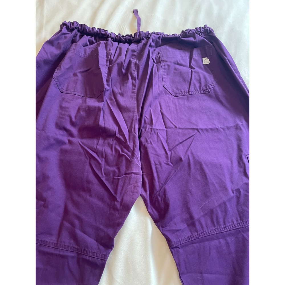 Butter-Soft Stretch Scrub Pants Womens 2X Purple Cargo Drawstring Elastic Waist - Picture 8 of 12